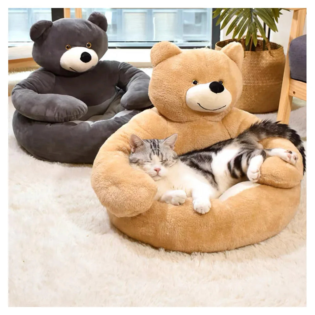 Cute Bear Sofa,Semi-Enclosed Bear Pet Dog Bed Ultra Soft Cat Bed Detachable Plush Puppy Bed Winter Warm Sleeping Bed Mat