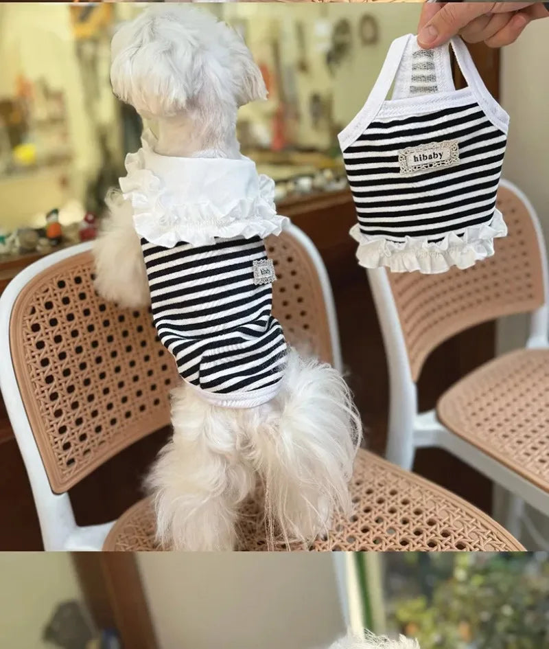 Pet Summer Clothes Pet Couple Striped Shirt Pet Tank Top Dog Cat Universal Knitted Teddy Shirt Puppy Clothing Dog Cooling Vest