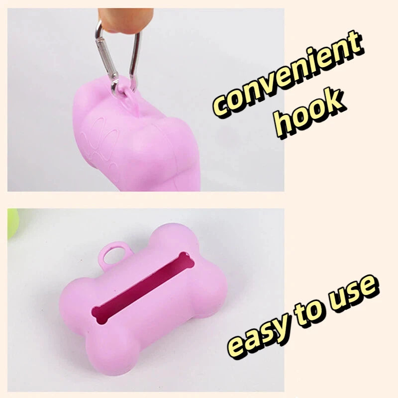 Bone Shaped Silicone Pet Garbage Bag Dispenser Portable Dog Poop Bag Holder Outdoor Animal Waste Collection Pouch Pet Supplies