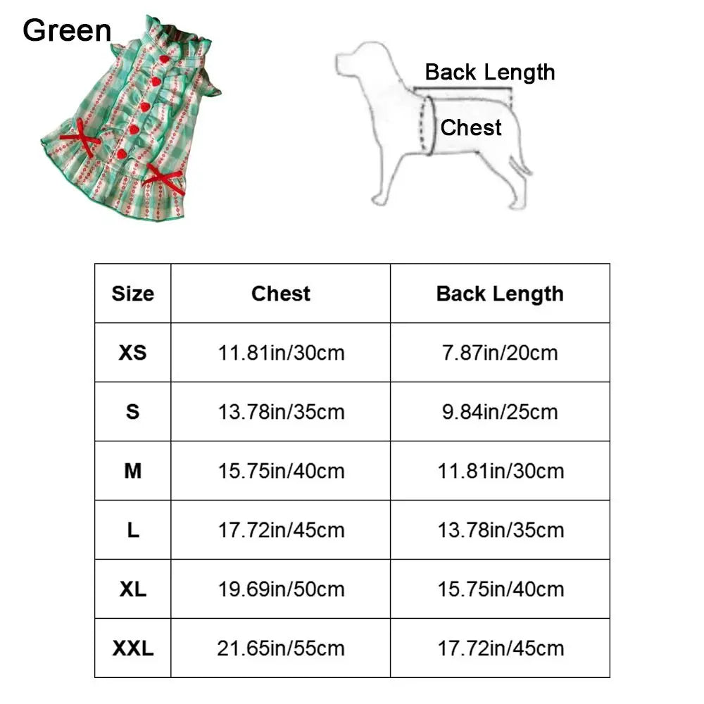Pet Dog Clothes Polyester Fiber Pet Love Shirt Skirt INS Style Cute Dog Plaid Shirt Skirt Green Pet Plaid Dress for Small Dog