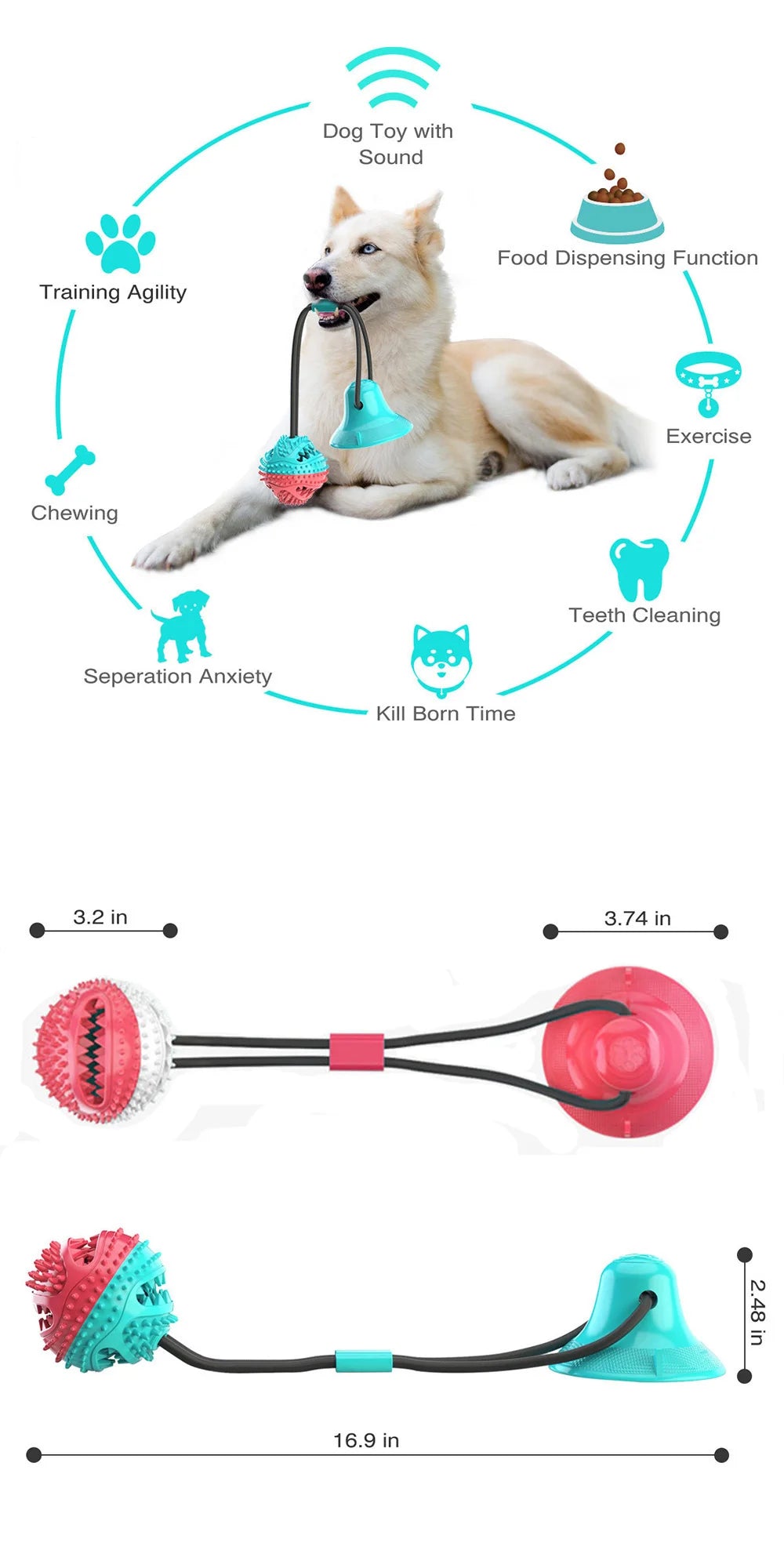 Dogs Food Toys Silicon Suction Cup Tug Interactive Dog Ball Toy For Pet Chew Bite Tooth Cleaning Toothbrush Feeding Pet Supplies