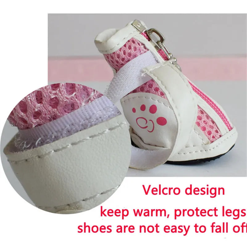 4pcs/set Pet Dog Shoes Breathable Pet Shoes Mesh Casual Shoes Anti-slip Boots for Puppy Small Dog Pet shoes socks footware