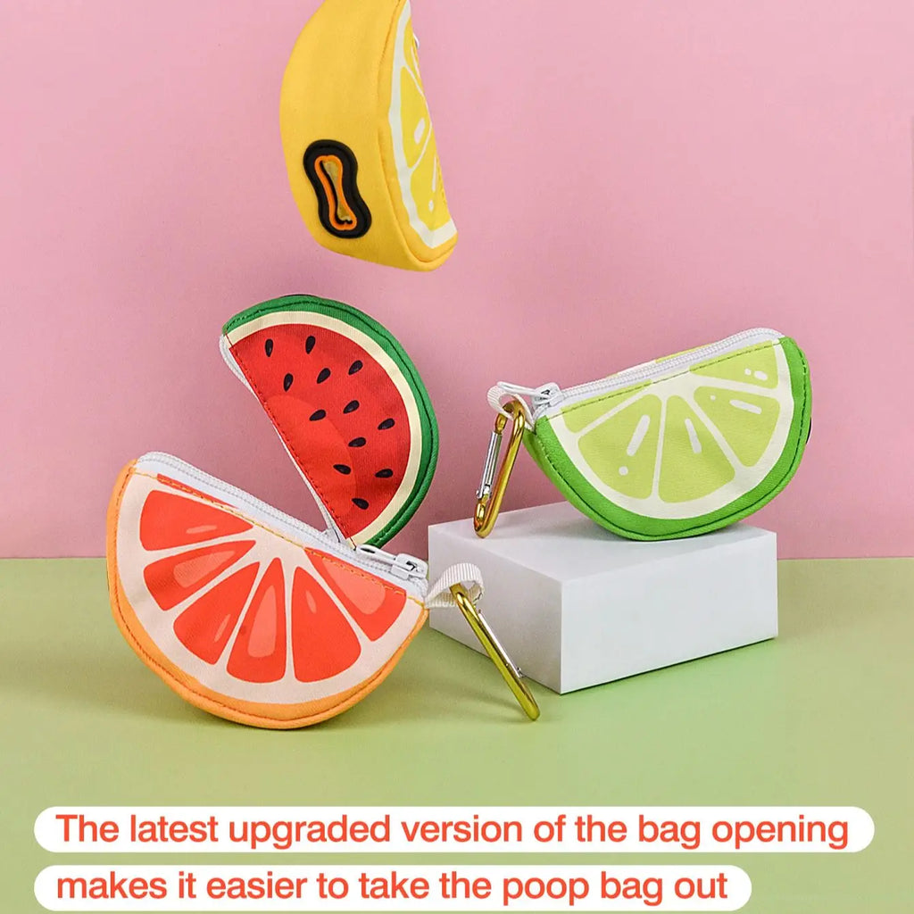 Cute fruit pet poop bag storage, can be connected to any dog leash, bag and leash not included, limited special edition