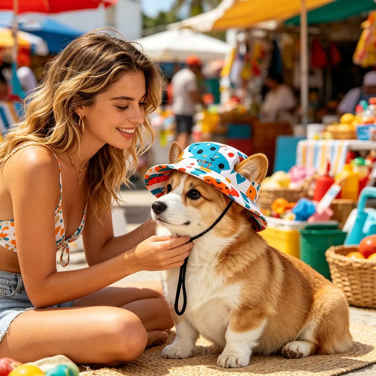 Pet Sun Hat for Cats Breathable Round Brim Ear Holes Sunlight Blocking Caps Dog Summer Outdoor Photography Holiday Beach