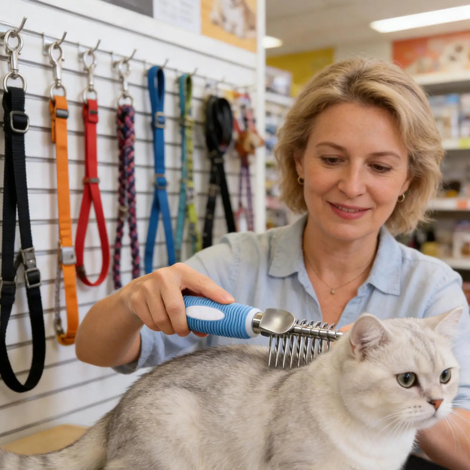 Dematting Comb for Dogs & Cats – Ergonomic Gentle Metal Hair Brush, Undercoat Detangling Comb for Puppy Kitten