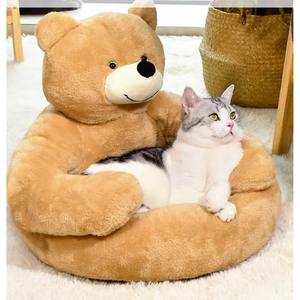 Cute Bear Sofa,Semi-Enclosed Bear Pet Dog Bed Ultra Soft Cat Bed Detachable Plush Puppy Bed Winter Warm Sleeping Bed Mat