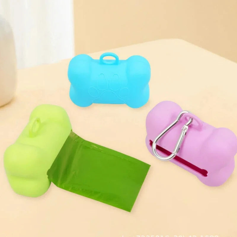 Bone Shaped Silicone Pet Garbage Bag Dispenser Portable Dog Poop Bag Holder Outdoor Animal Waste Collection Pouch Pet Supplies