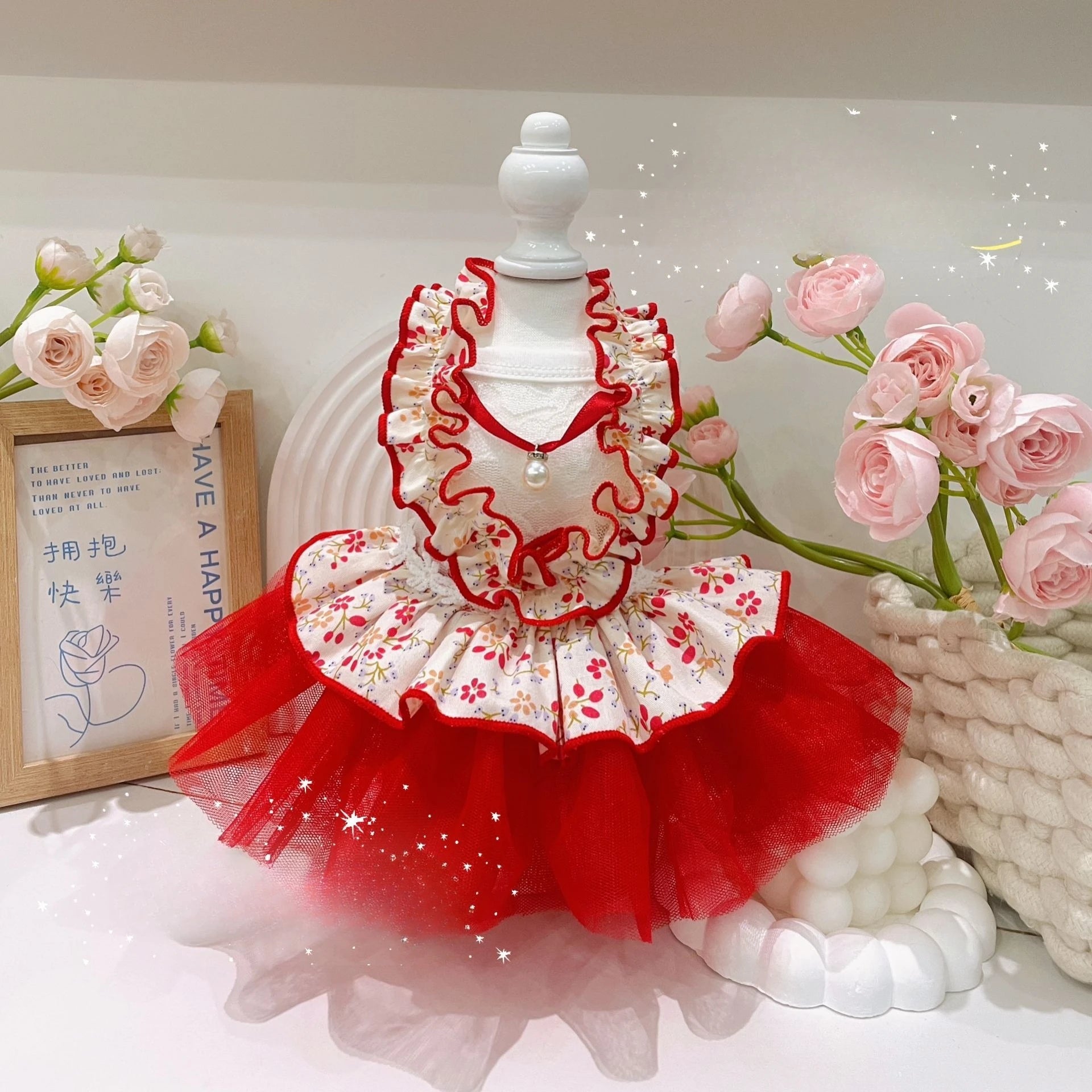 Pet Spring Lace Dress Pet Yorkshire Teddy Cat Puff Skirt Puppy Dog Dresses for Small Dogs Puppy Clothes