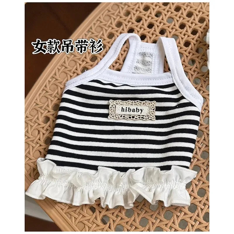 Pet Summer Clothes Pet Couple Striped Shirt Pet Tank Top Dog Cat Universal Knitted Teddy Shirt Puppy Clothing Dog Cooling Vest