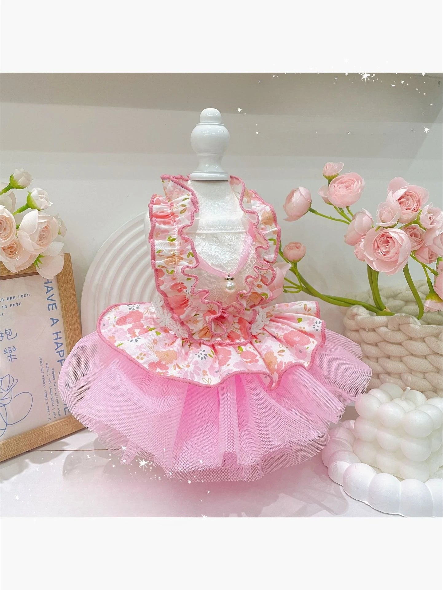 Pet Spring Lace Dress Pet Yorkshire Teddy Cat Puff Skirt Puppy Dog Dresses for Small Dogs Puppy Clothes